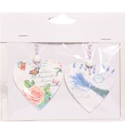 Wiosenne drewniane serduszka zawieszki białe w kolorowe kwiaty 2 szt/opk. 7cm HIF-170446-1