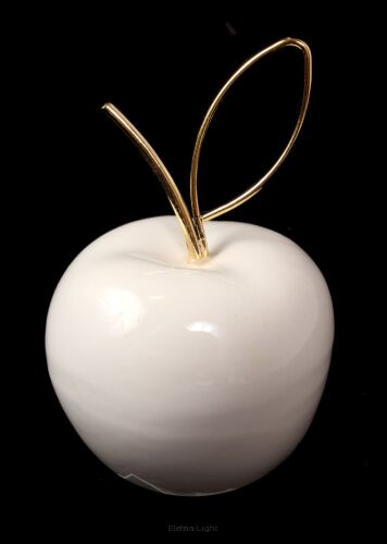 Białe jabłko ceramiczne ze zlotym liściem CAC-1-00597-21 śr6cm