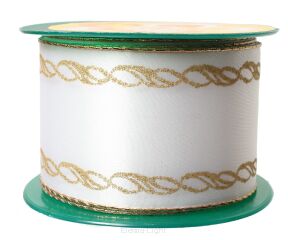 Wstążka szarfa atłasowa / złoty wzór 6cmx10Y 226064 / 075