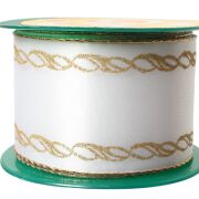 Wstążka szarfa atłasowa / złoty wzór 6cmx10Y 226064 / 075