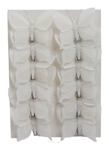 Motyl dekoracyjny na klipie biały 8cm 01474-1 (19080/1)