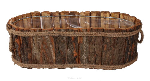 Osłonka z naturalnej kory owalna ze sznurkowymi uchwytami 100040-1 sz38x16/h12cm
