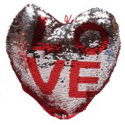 Serce pluszowe czerwone z cekinami LOVE 28cm TG48322 czerwono-srebrne