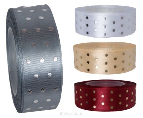 Wstążka atłasowa w złote/srebrne kropki RIBBON SILVER DOTS 2,5cmx20Y (30573)