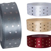 Wstążka atłasowa w złote/srebrne kropki RIBBON SILVER DOTS 2,5cmx20Y (30573)
