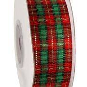 Wstążka dekoracyjna w czerwono-zieloną kratkę 25mm/25m 30579