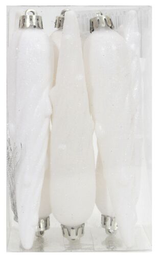 Bombki sople białe brokatowane AR3/32L1306MG/G028 6szt 13cm
