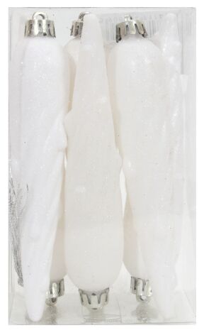 Bombki sople białe brokatowane AR3/32L1306MG/G028 6szt 13cm