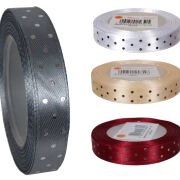 Wstążka atłasowa w złote/srebrne kropki RIBBON DOTS 1,2cmx20Y