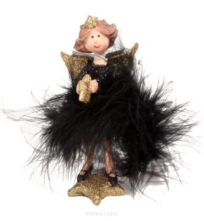 Aniołek czarny z piórkami poliresin TG62755 14cm