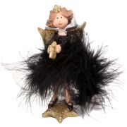 Aniołek czarny z piórkami poliresin TG62755 14cm