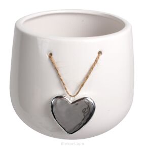 Osłonka ceramiczna biała z srebrnym serduszkiem na sznurku TG63956 śr12/h12cm