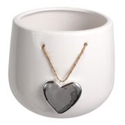 Osłonka ceramiczna biała z srebrnym serduszkiem na sznurku TG63956 śr12/h12cm