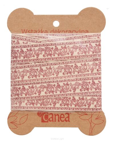 Wstążka bawełniana kremowo-czerwona ornament YB-PL1504-02 1,5cmx3m 