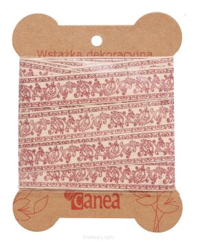 Wstążka bawełniana kremowo-czerwona ornament YB-PL1504-02 1,5cmx3m 